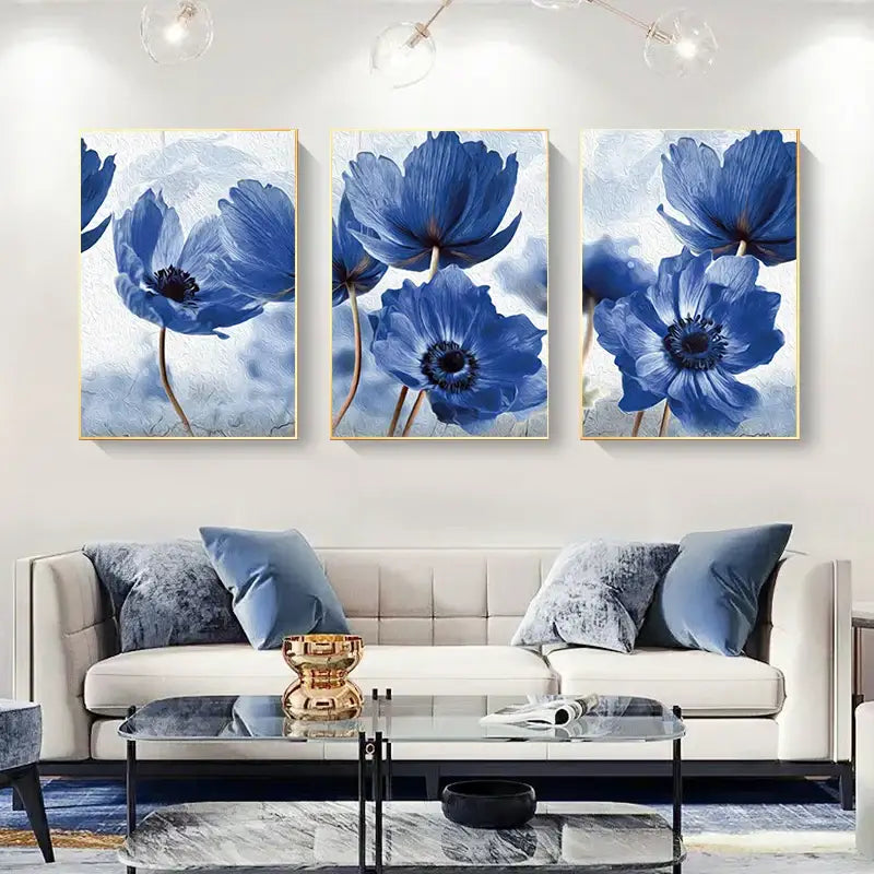 DecorBites™ Blue Flowers Print for Living Room Decor
