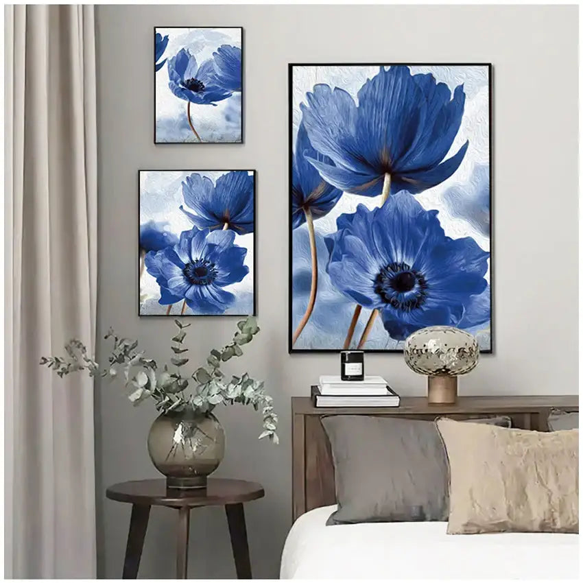 DecorBites™ Blue Flowers Print for Living Room Decor