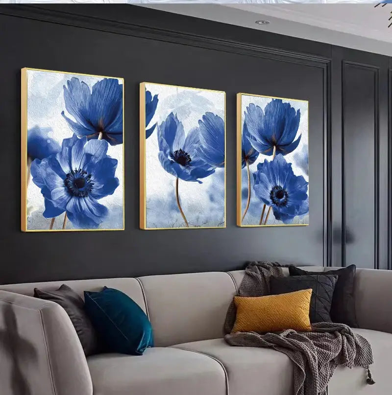 DecorBites™ Blue Flowers Print for Living Room Decor