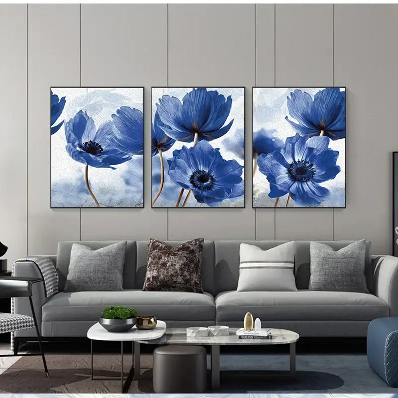 DecorBites™ Blue Flowers Print for Living Room Decor