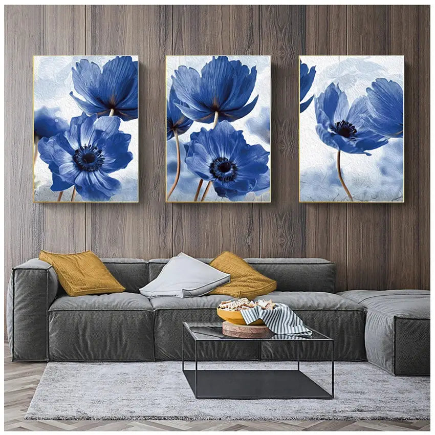 DecorBites™ Blue Flowers Print for Living Room Decor