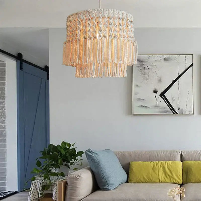 DecorBites™ Bohemia Cotton Rope Chandelier: Modern Pendant Lamp for Dining Room, Living Room, Balcony