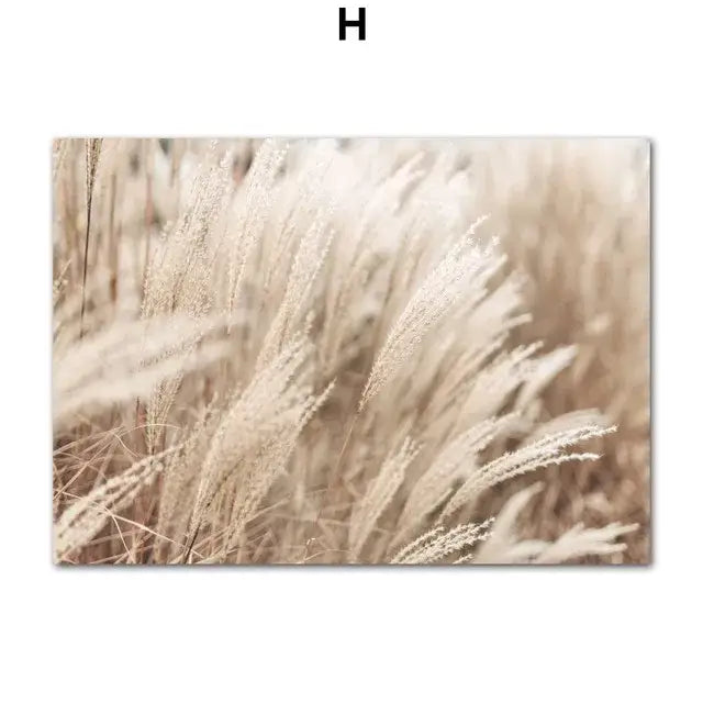 Beige-toned DecorBites™ wall art canvas print featuring soft-focus beach landscape with tall feathery beige flower grass