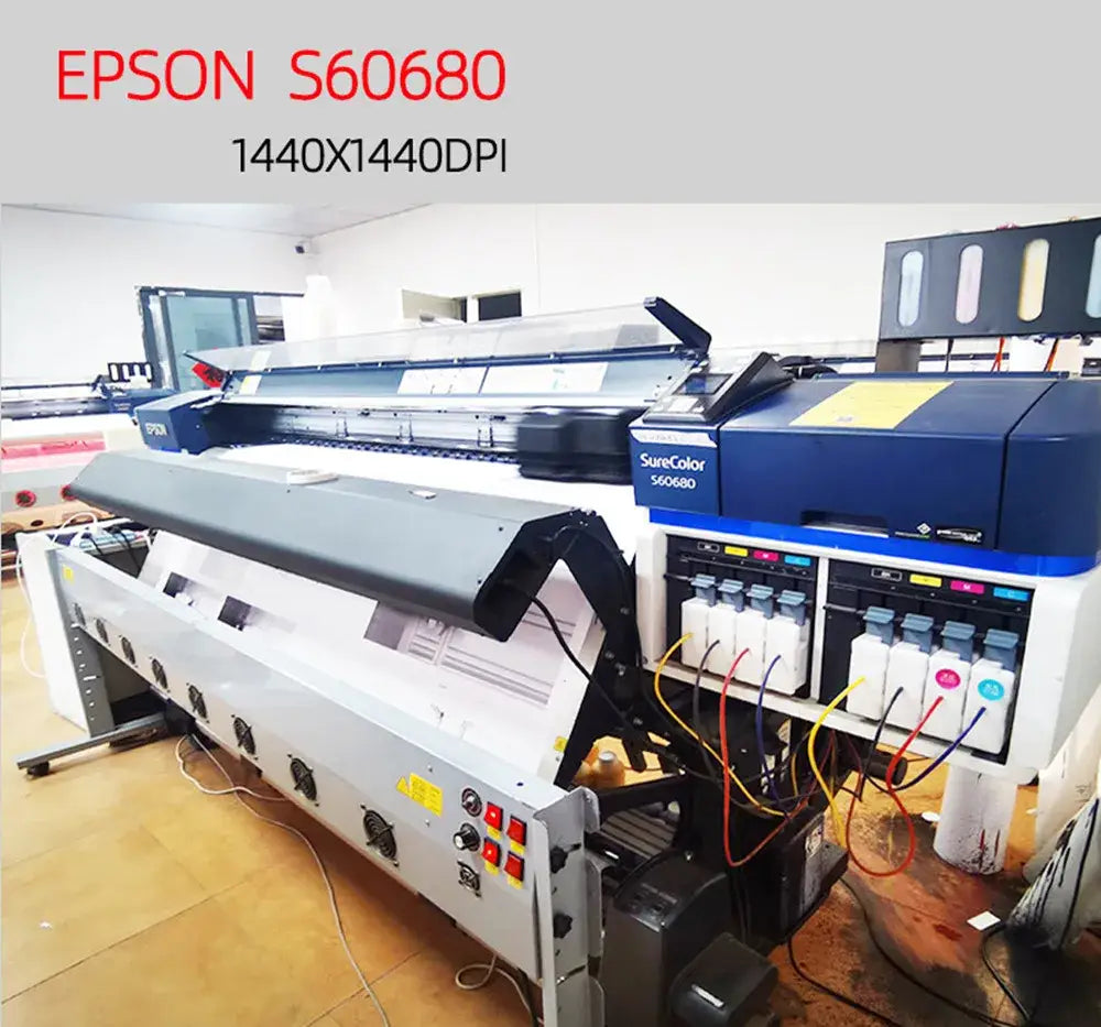 Epson s60680 large-format printer with sleek white and blue design and multiple ink cartridges for bohemian beach landscape wall art printing