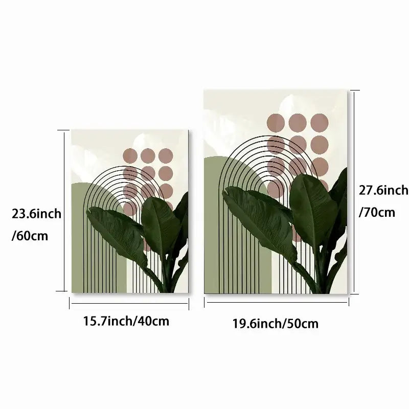 DecorBites™ Bohemian Green Leaves Canvas Wall Art Trio