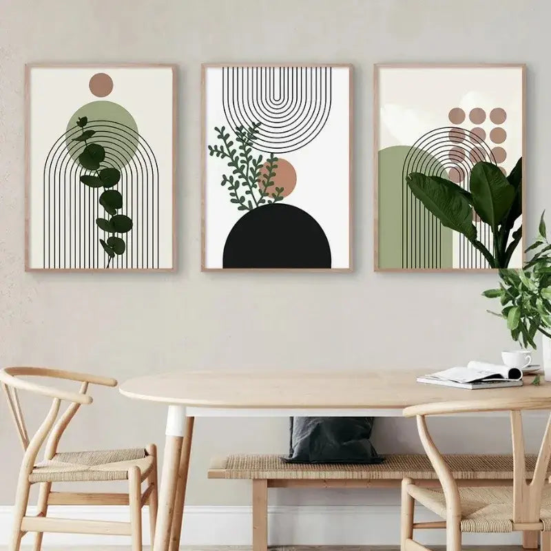 DecorBites™ Bohemian Green Leaves Canvas Wall Art Trio