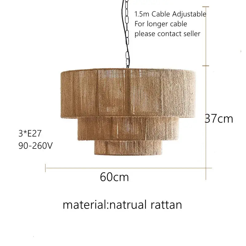 Decorbites bohemian rattan chandelier tiered bamboo dining room light
