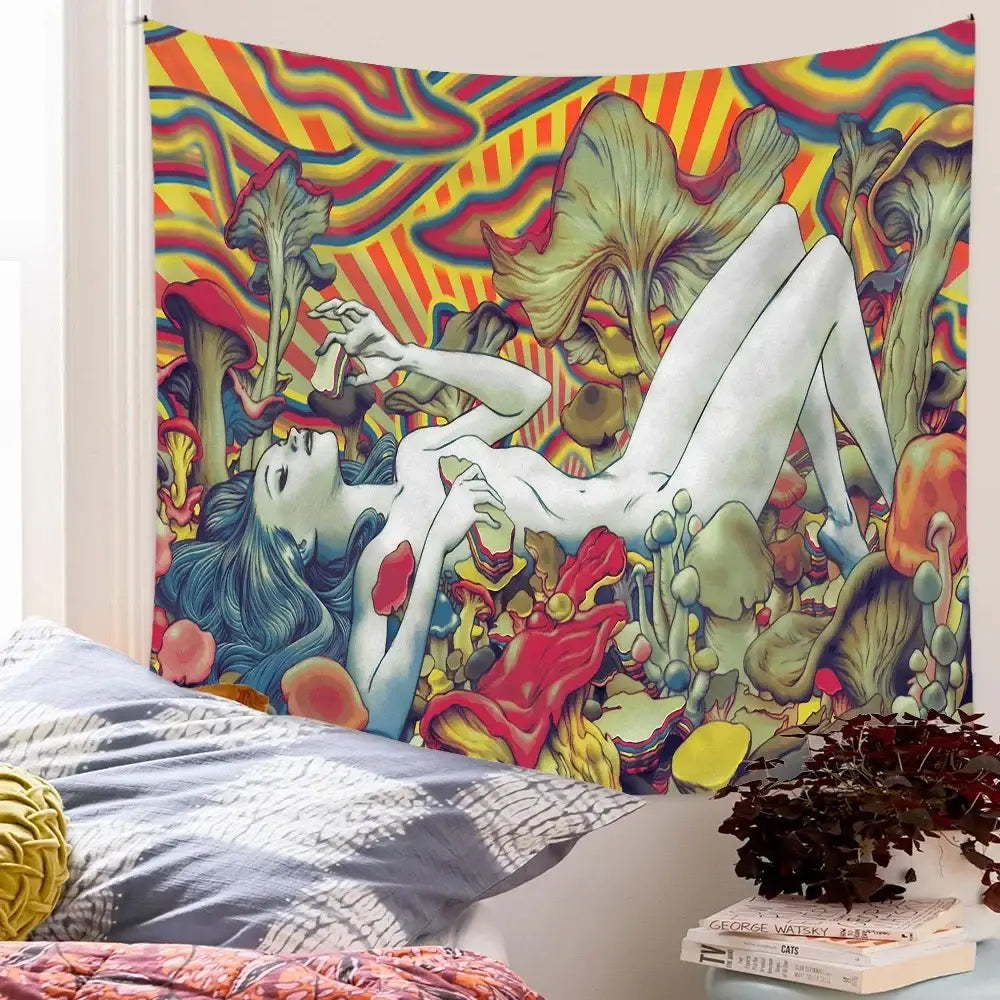 Decorbites bohemian tapestry rainbow mushroom bedroom wall hanging
