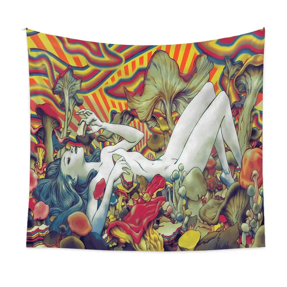 Decorbites bohemian tapestry rainbow mushroom bedroom wall hanging