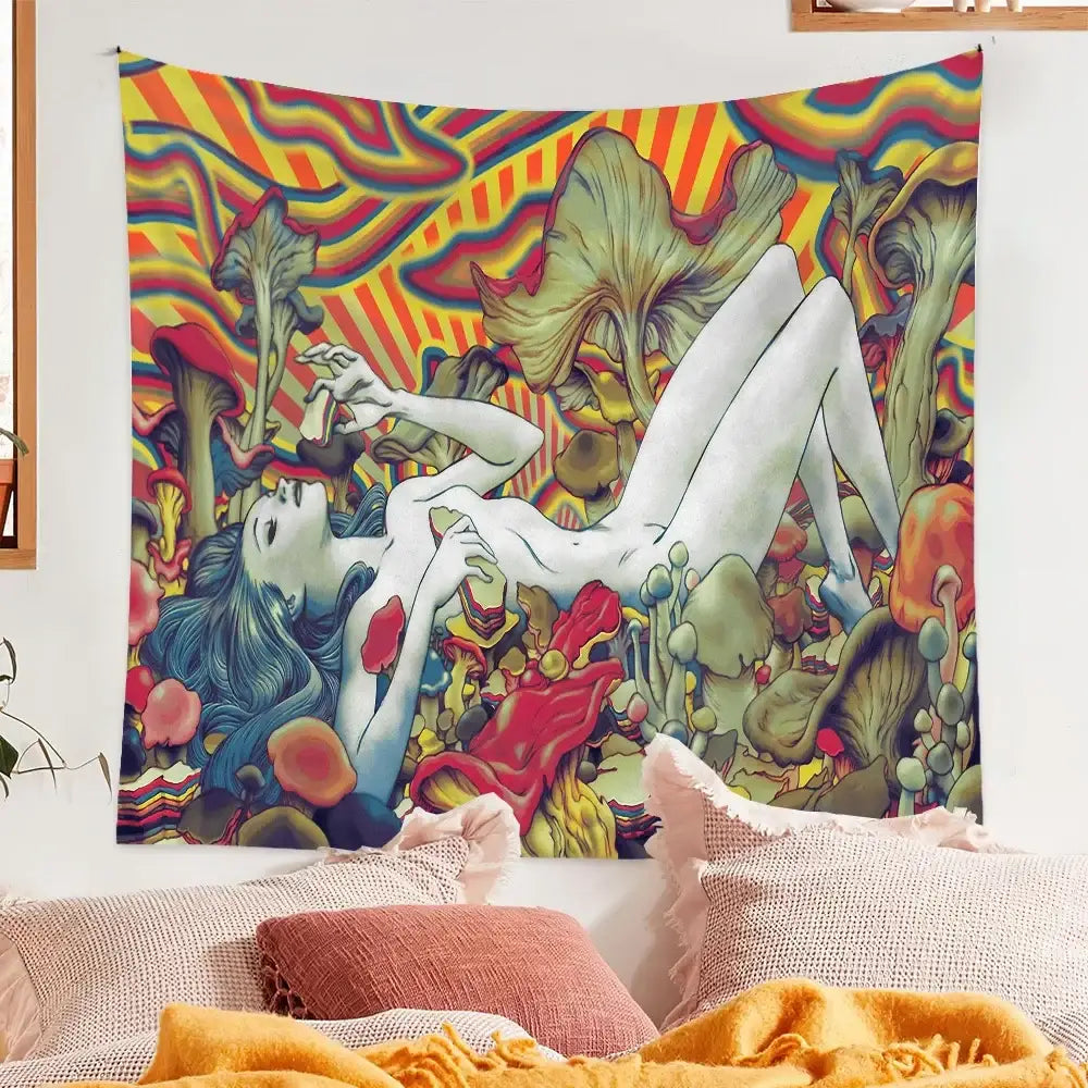 Decorbites bohemian tapestry rainbow mushroom bedroom wall hanging