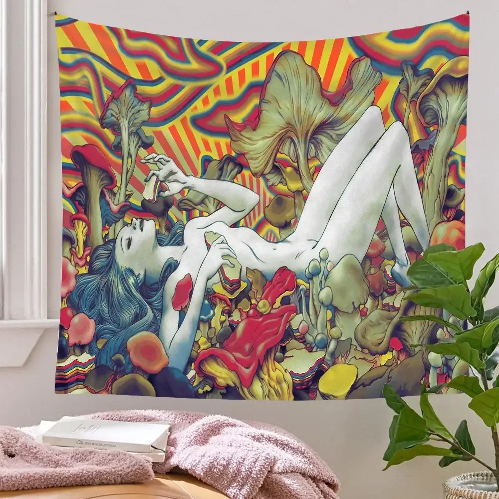 Decorbites bohemian tapestry rainbow mushroom bedroom wall hanging