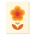 A stylized orange and red layered flower art print on cream background for living room decor by decorbites™
