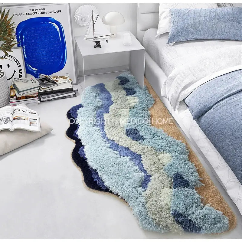 Decorbites boho chic mossy rug blue & beige bath mat for bedroom