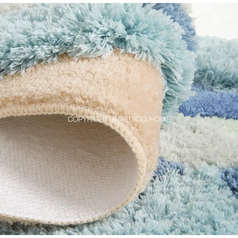 Decorbites boho chic mossy rug blue & beige bath mat for bedroom