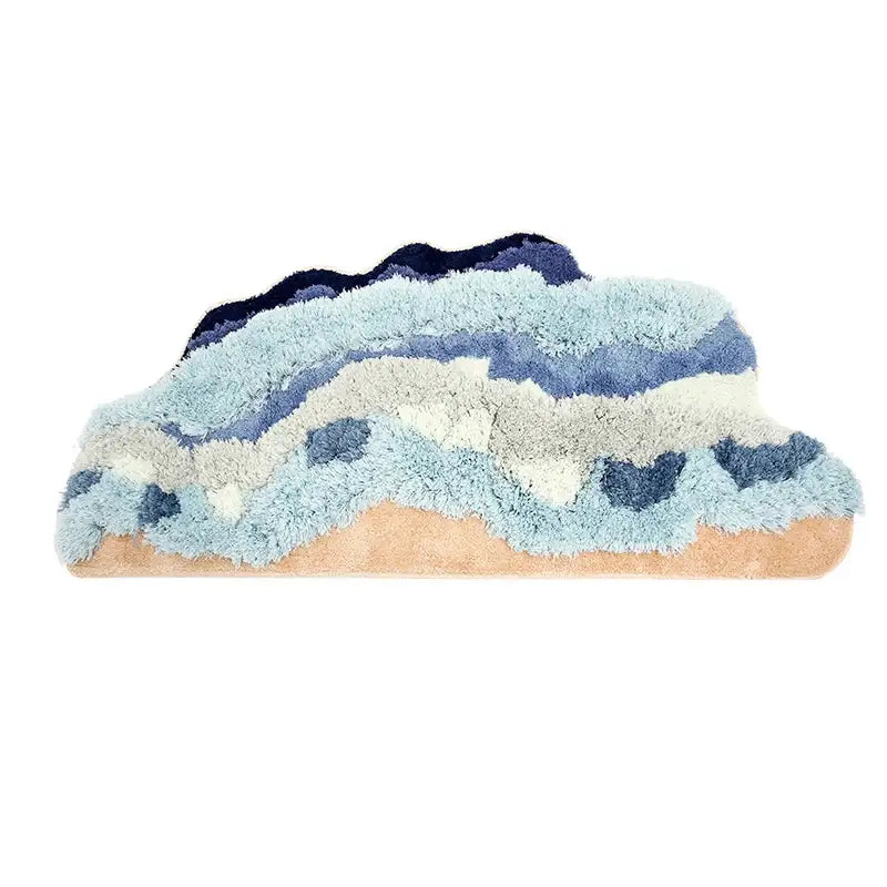Decorbites boho chic mossy rug blue & beige bath mat for bedroom