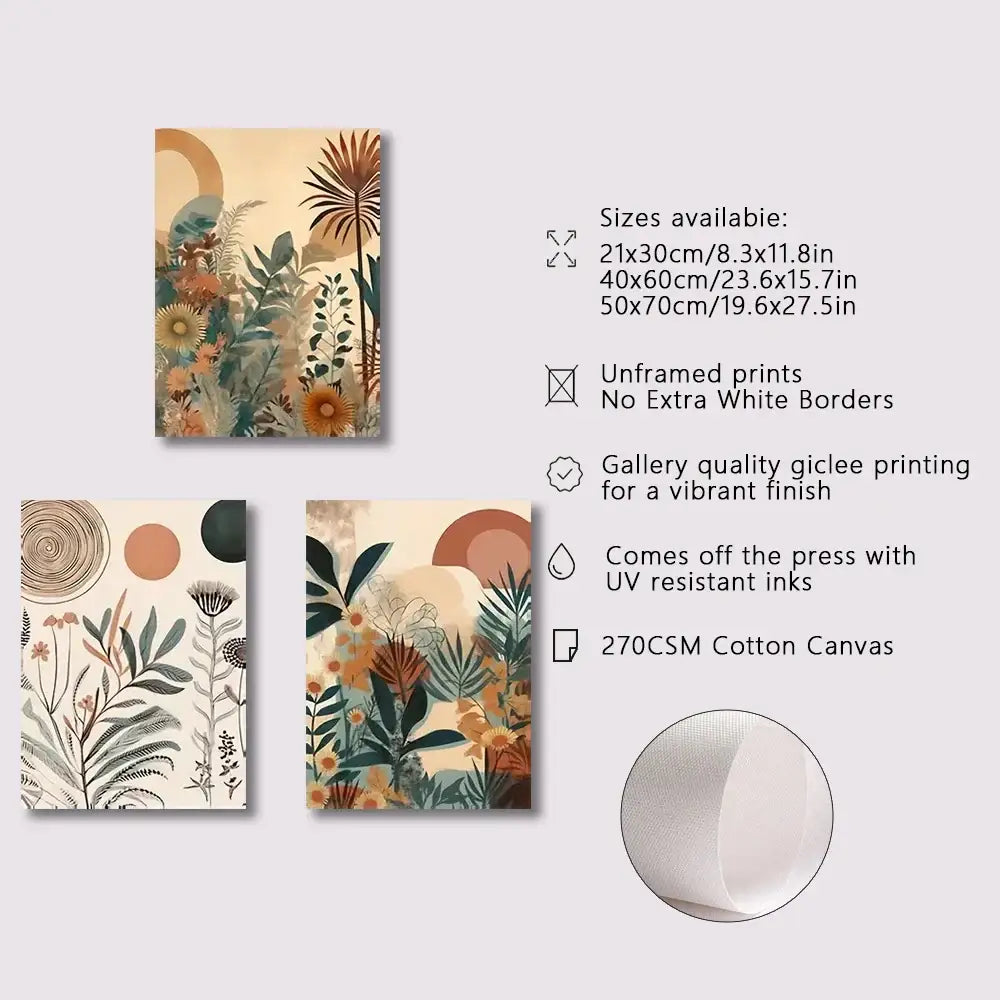 DecorBites™ Boho Floral Modern Canvas Art Set