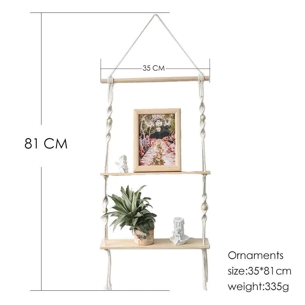 DecorBites™ Boho Macrame Wall Shelf for Home Decor