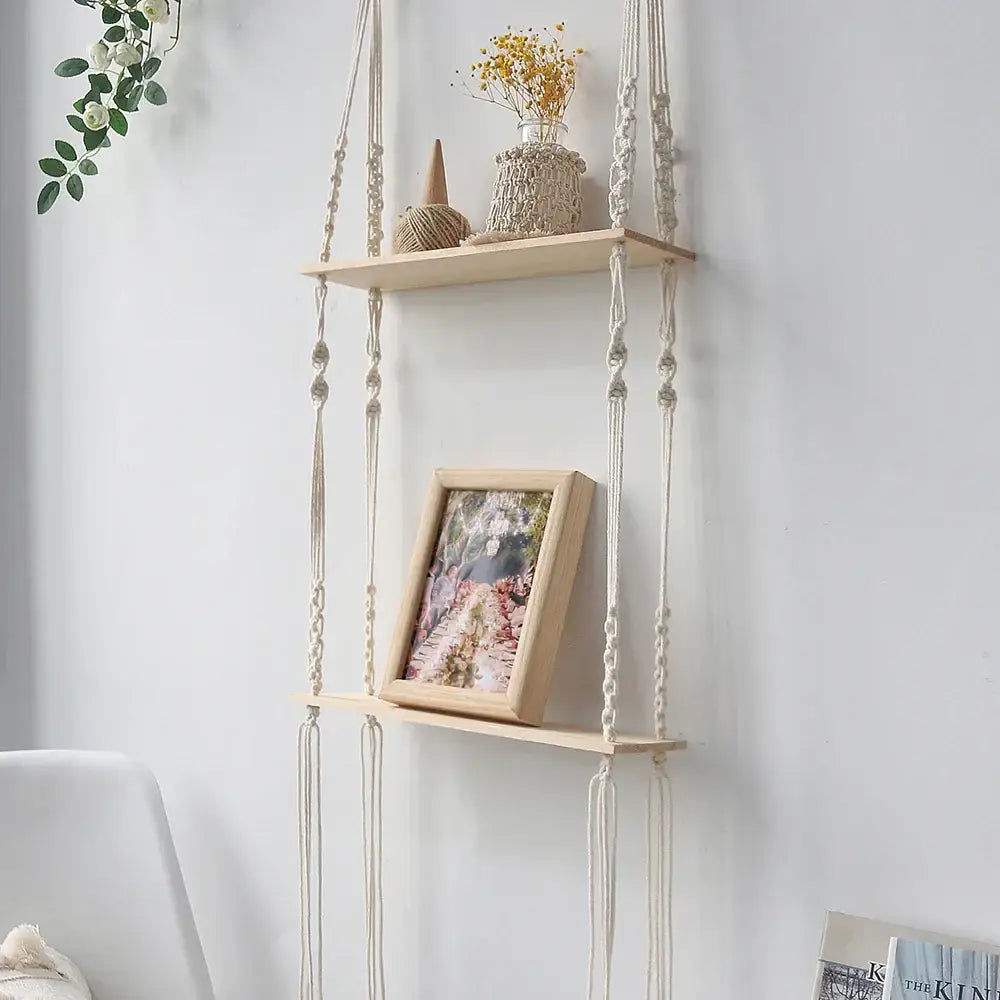 DecorBites™ Boho Macrame Wall Shelf for Home Decor