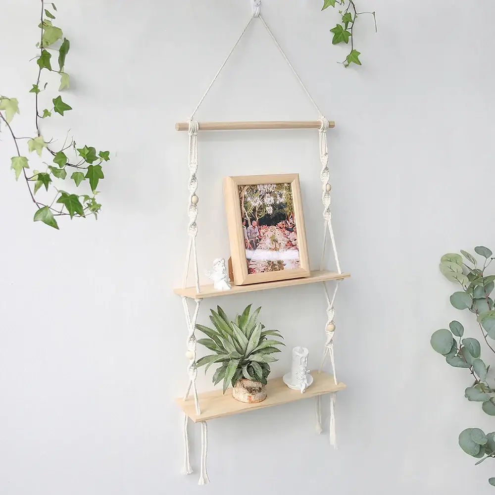 DecorBites™ Boho Macrame Wall Shelf for Home Decor