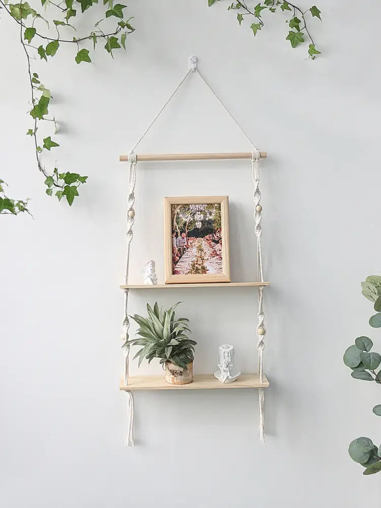 DecorBites™ Boho Macrame Wall Shelf for Home Decor