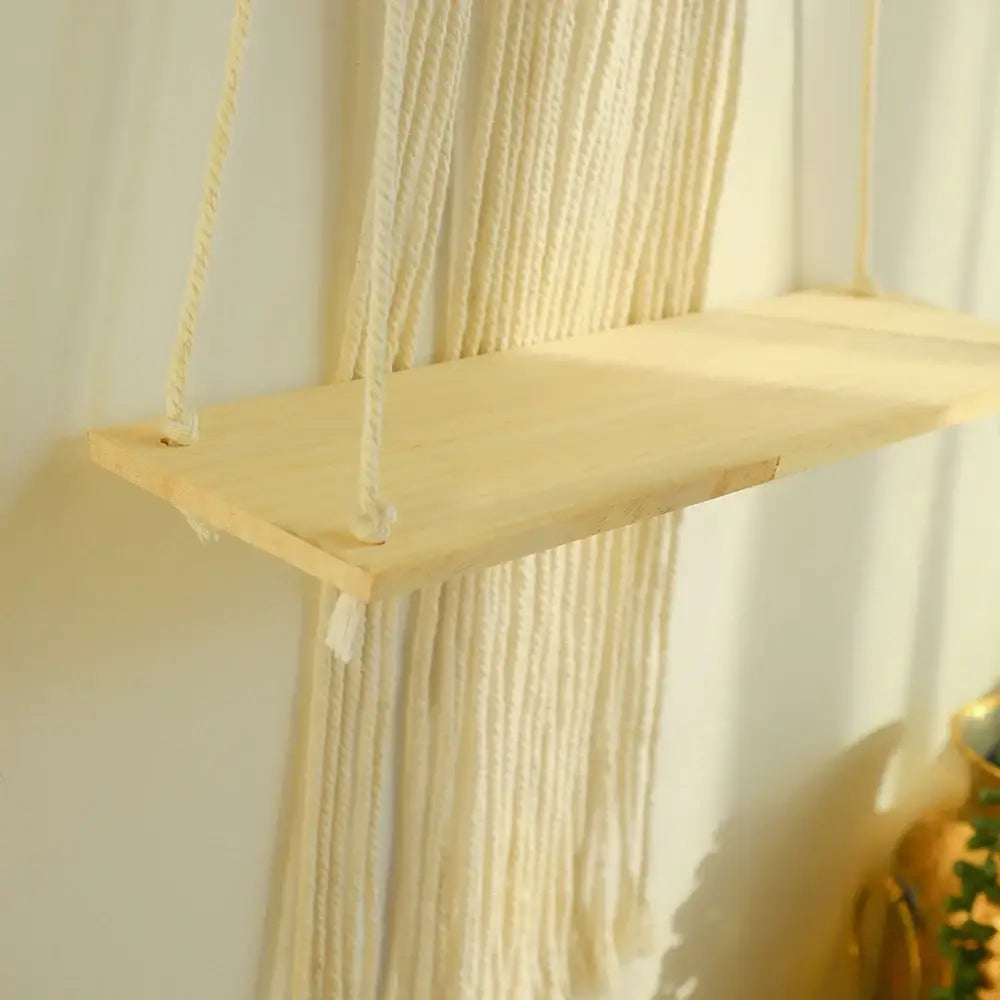 DecorBites™ Boho Macrame Wood Wall Shelf Home Decor