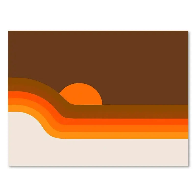 Decorbites™ boho sunset art print set featuring a minimalist warm orange sun and wavy bands for living room decor