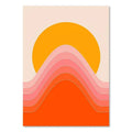 DecorBites™ boho sunset art prints featuring vibrant orange sun and retro stripes art for living room decor