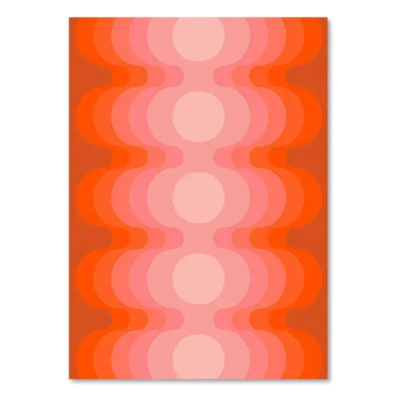 Vibrant orange and pink concentric circular boho sunset art print for living room decor from decorbites