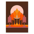 Stylized boho sunset rainbow art prints featuring gradient orange and pink trees on canvas wall decor by decorbites