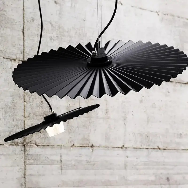 Decorbites boomerang wood black & cream pleated fan dining room lamp