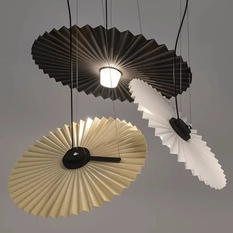 Decorbites boomerang wood black & cream pleated fan dining room lamp