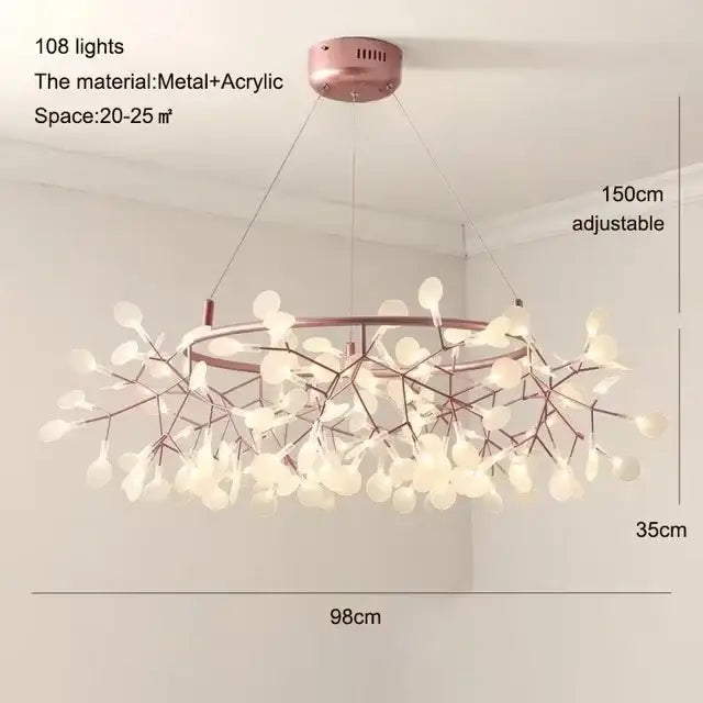 Rose gold black decorbites™ branch design nordic chandelier with 108 lights in metal and acrylic material