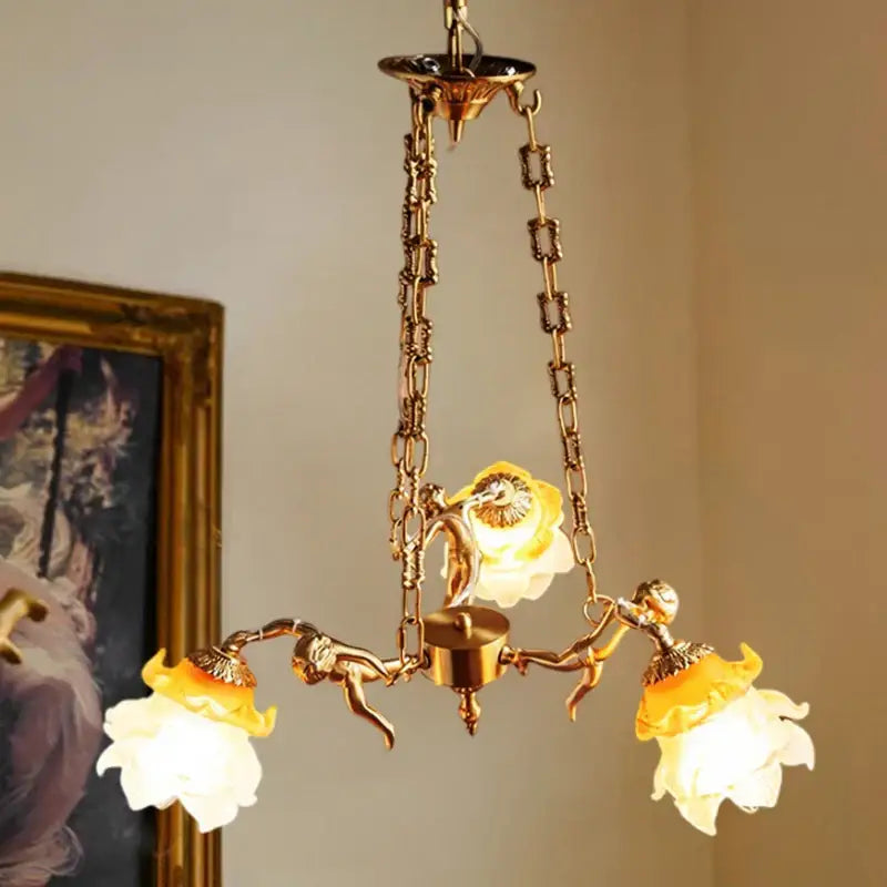 Decorbites brass angel chandelier with flower glass for living room