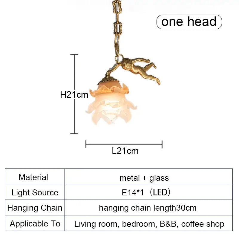 Decorbites brass angel chandelier with flower glass for living room