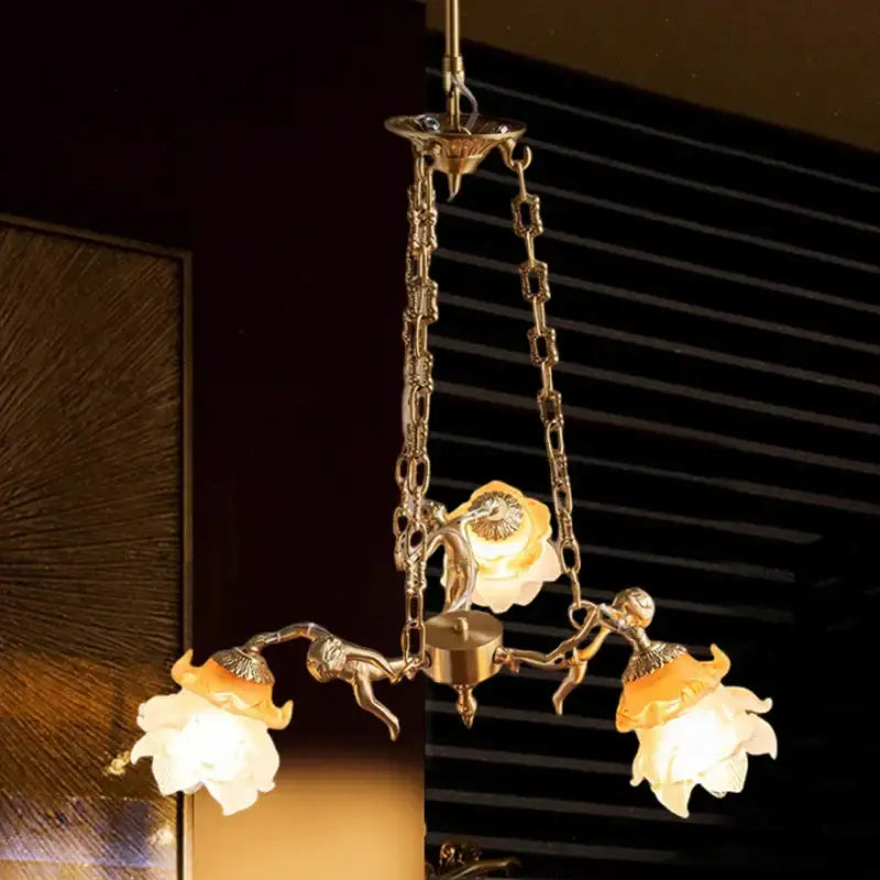 Decorbites brass angel chandelier with flower glass for living room