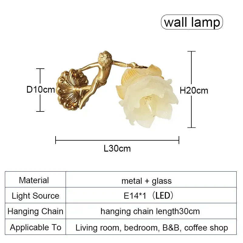 Decorbites brass angel chandelier with flower glass for living room