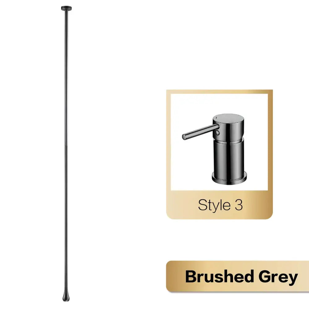 Brushed grey metallic shower pole with cylindrical design paired with decorbites™ brass black single handle faucet