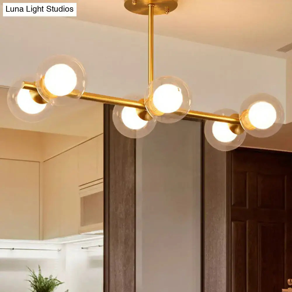 DecorBites™ Brass Finish 6-Light Postmodern Linear Island Pendant with Glass Ball Shade