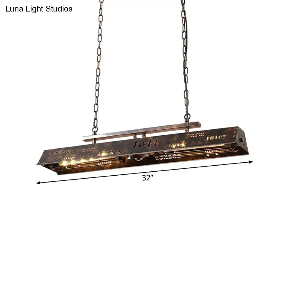 DecorBites™ Brass Island Pendant Light - Loft Style Hanging Lamp with Etched Lettering - Metal Finish