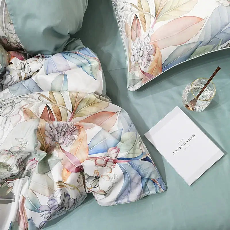 Decorbites bright flamingo soft watercolor duvet cover and pillowcases in pastel blue pink green egyptian cotton