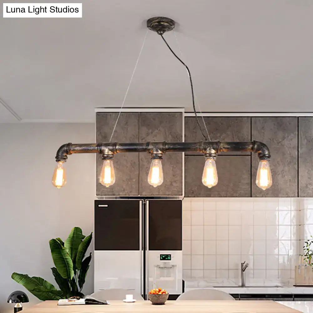 DecorBites™ Bronze Steampunk Water Pipe Island Light, Wrought Iron Suspended Fixture