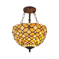 DecorBites™ bronze tiffany style semi flush mount ceiling light with amber stained glass floral pattern and crystal accents