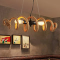 Decorbites brown rope wrapped helix island pendant with black fixture and exposed bulbs ideal for restaurants and ceilings