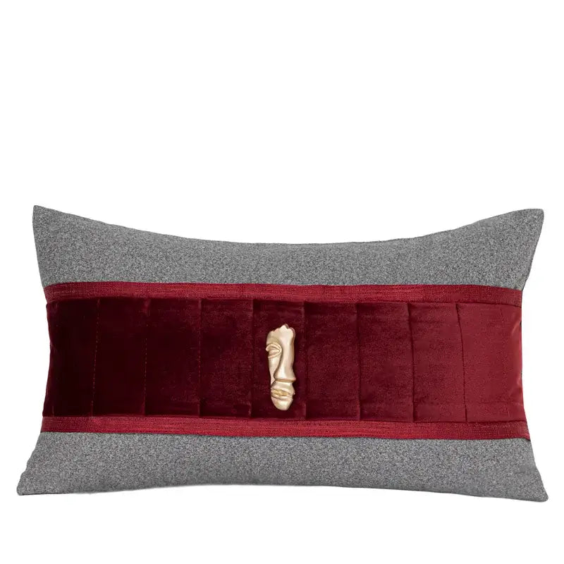 Decorbites burgundy velvet geometric embroidered bed runner bedroom