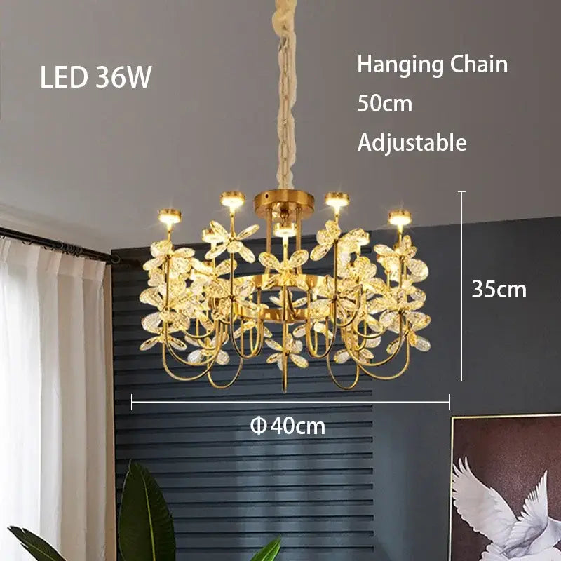 Decorbites butterfly chandelier gold crystal flower dining room light