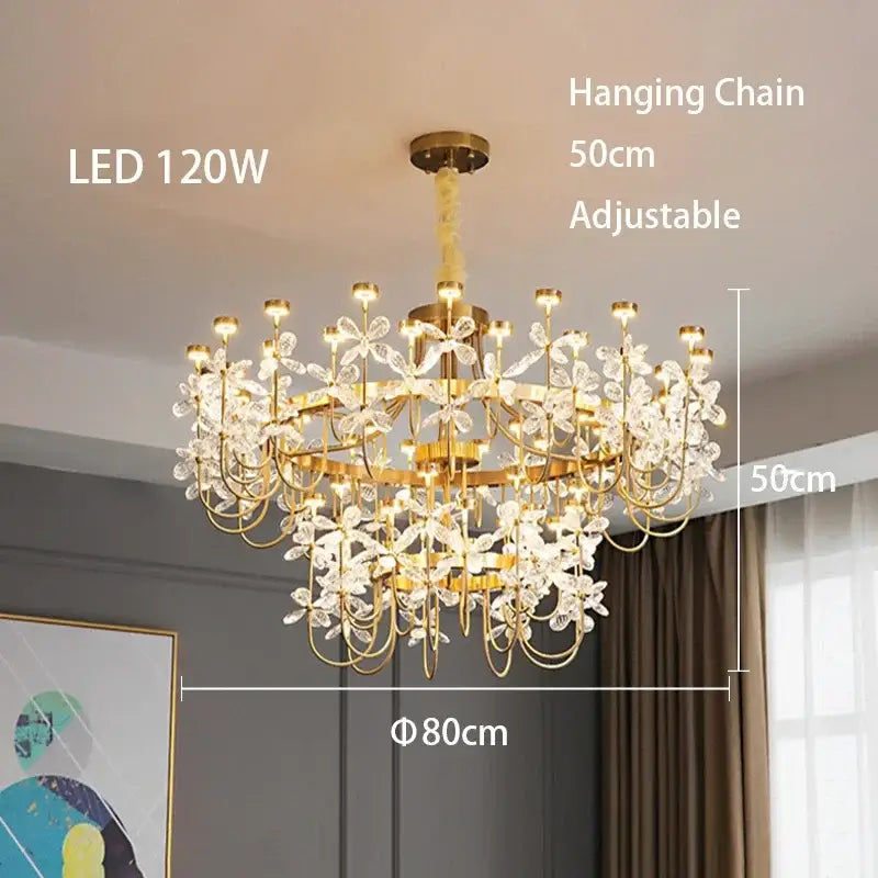 Decorbites butterfly chandelier gold crystal flower dining room light