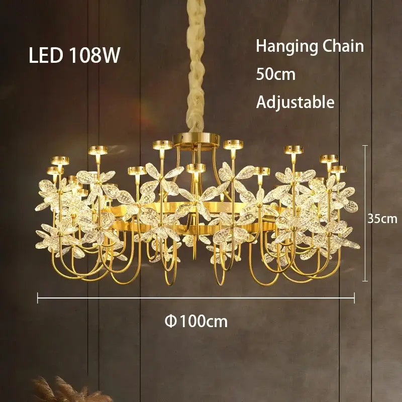 Decorbites butterfly chandelier gold crystal flower dining room light