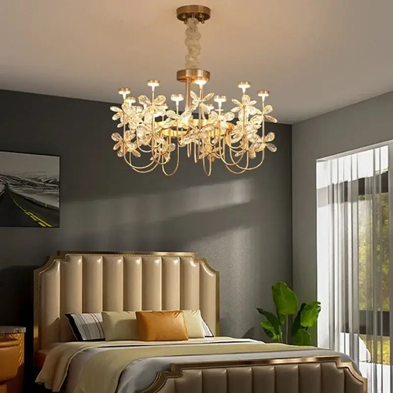 Decorbites butterfly chandelier gold crystal flower dining room light