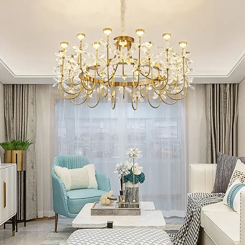 Decorbites butterfly chandelier gold crystal flower dining room light
