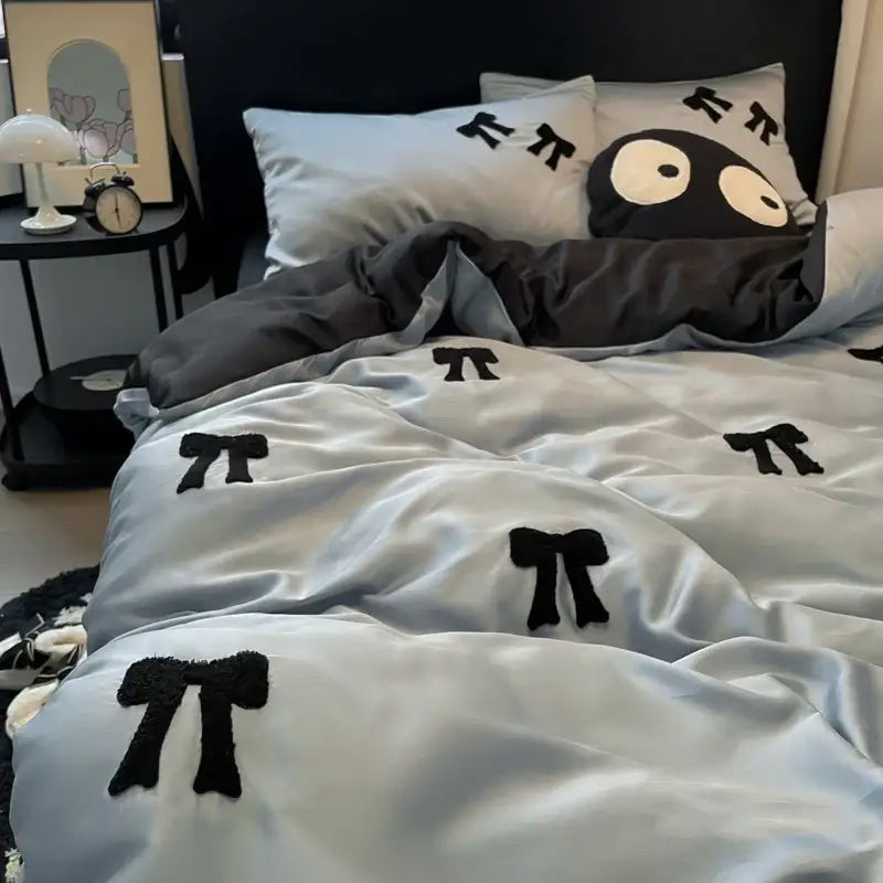 Decorbites butterfly embroidered black & white pi pillow bedroom decor
